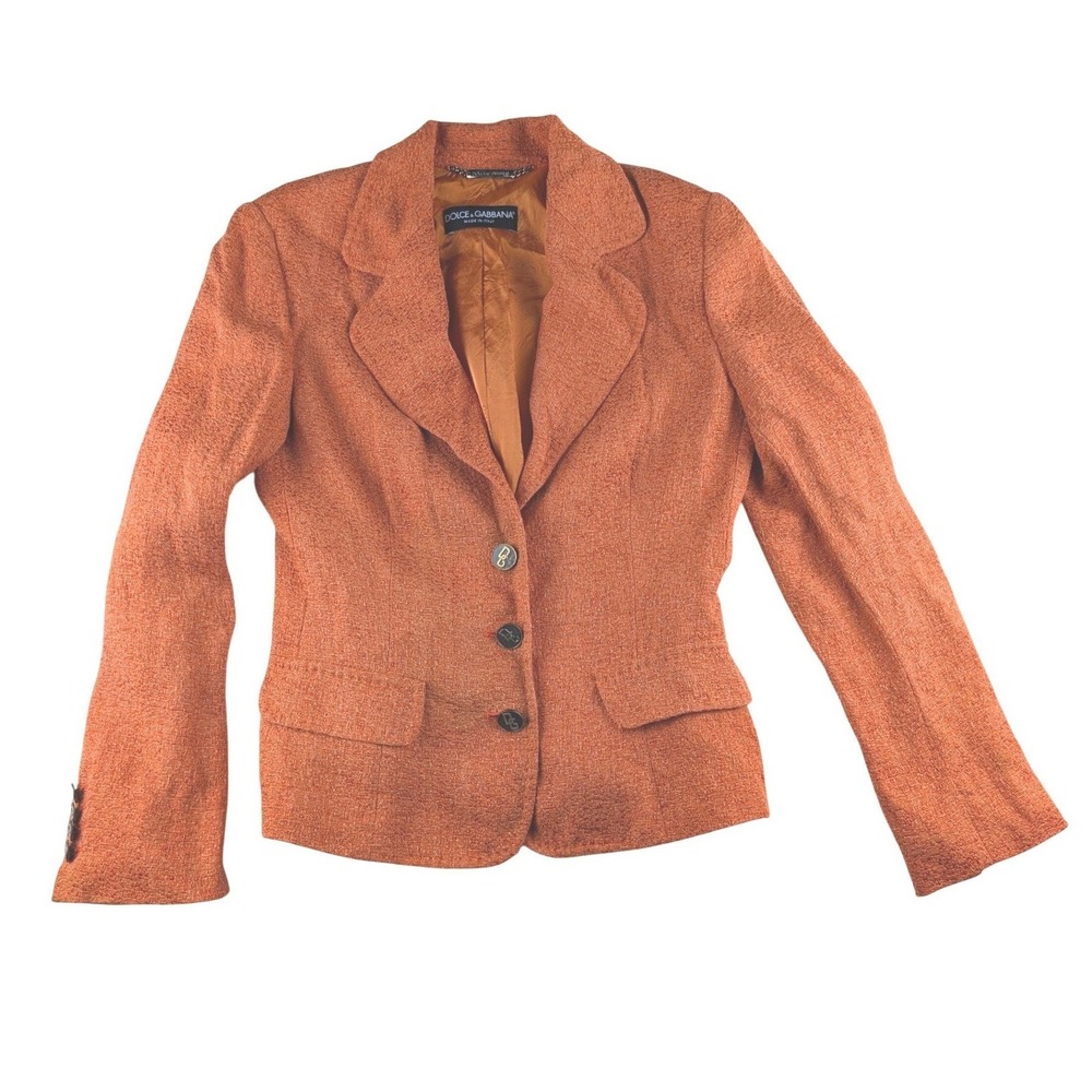 Dolce & Gabbana Orange Viscose Linen Textured Blazer Jacket IT 42 US 6